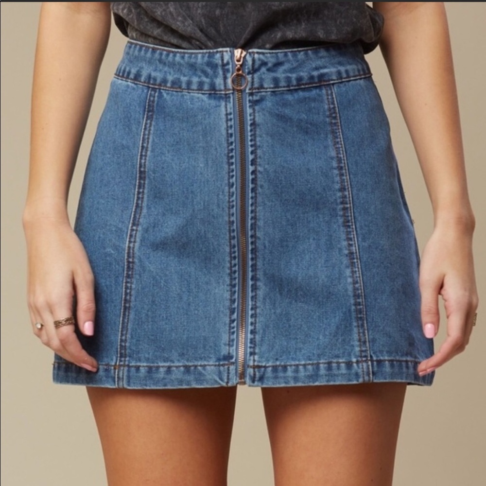 Altar’d State Denim Mini Skirt with Front Zipper S (SKT002) - Picture 1 of 7